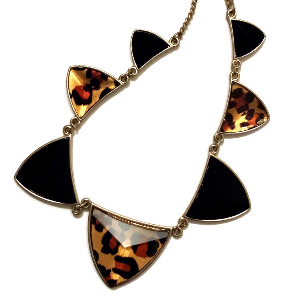 Antique Gold | Leopard + Black Triangle | Necklace